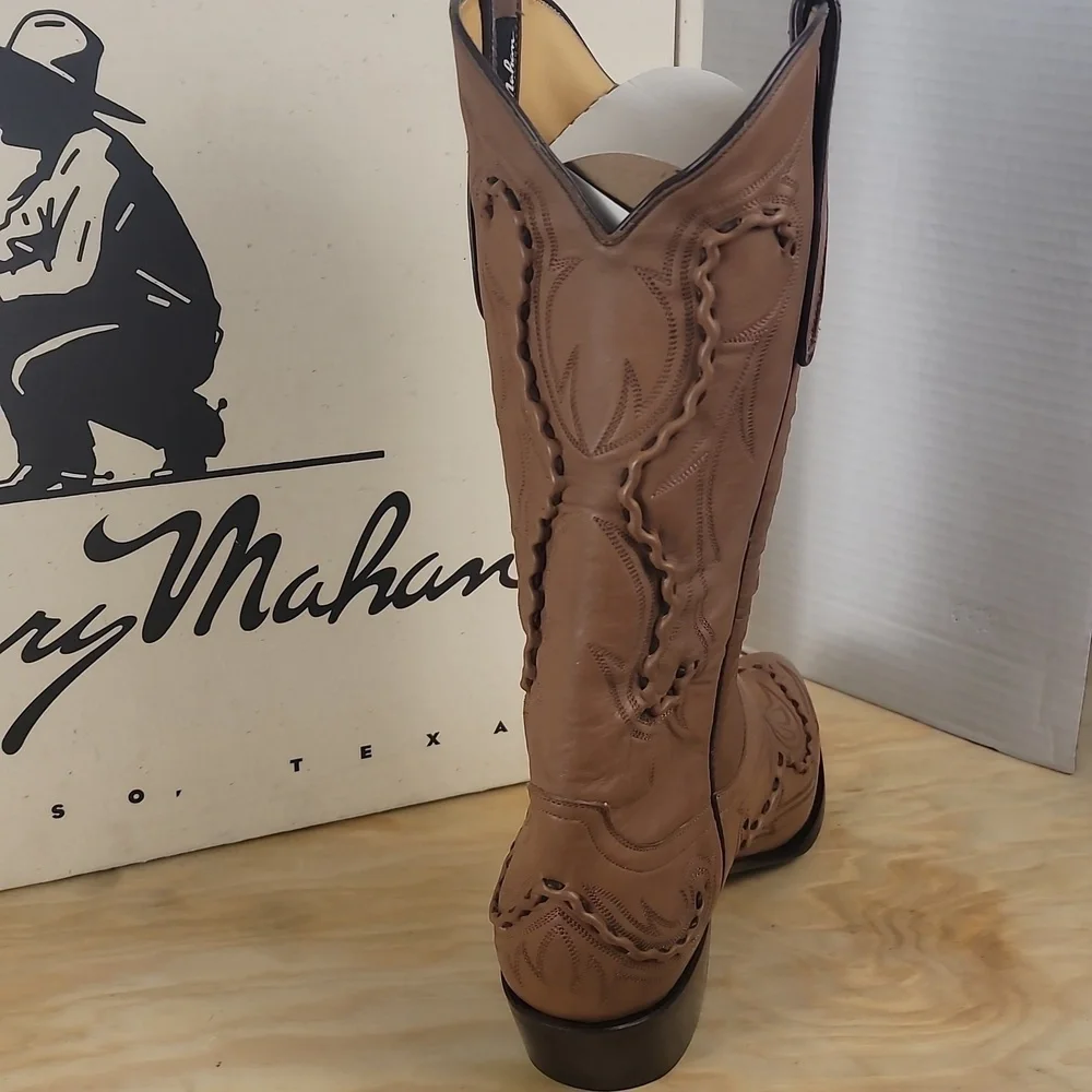 Larry Mahan Vintage Size 8 Leather Tan Taupe Western Cowboy Cowgirl Boots